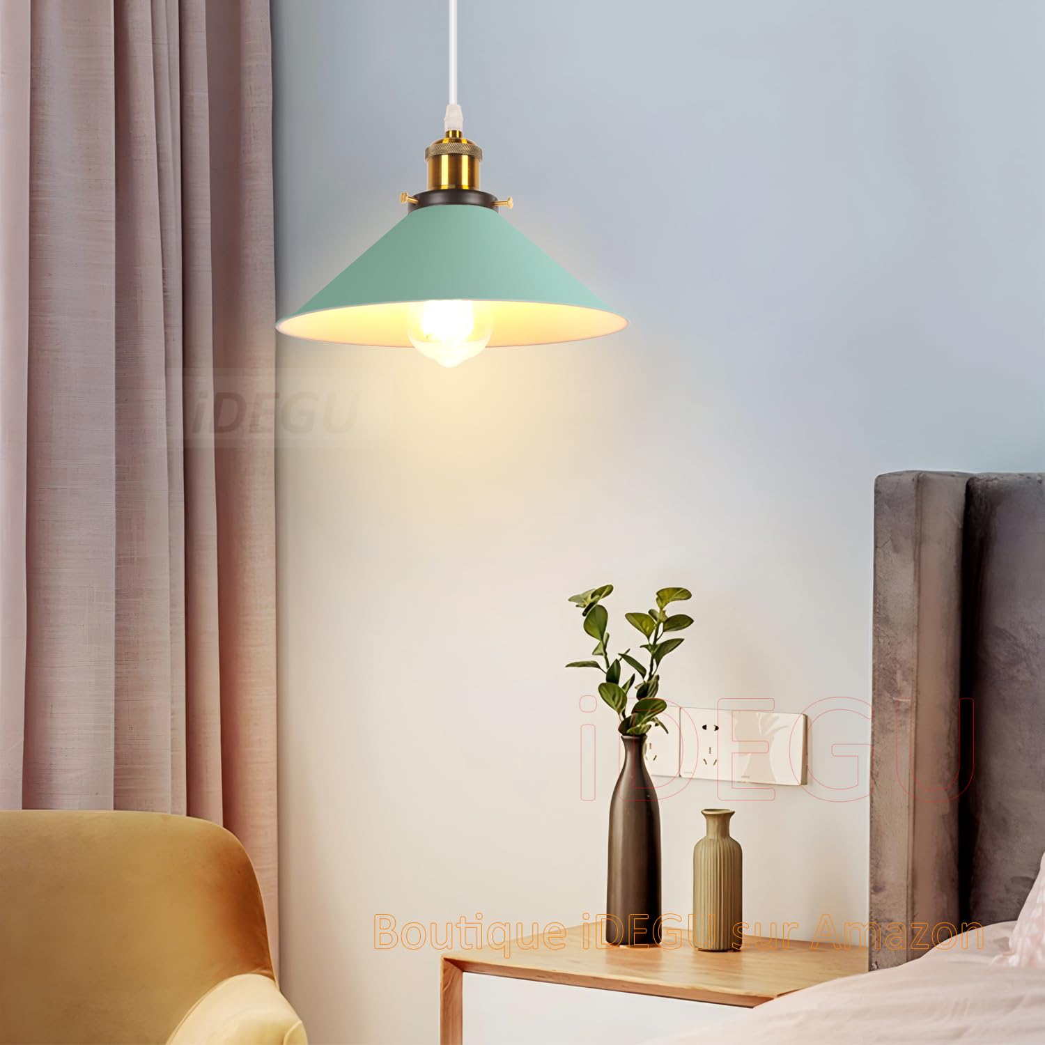 iDEGU 2 Pezzi Lampade a Sospensione Retrò 26cm Lampada da Soffitto Vintage in Metallo E27 Lampadario a Sospensione Moderno Stile Scandinavo Plafoniera per Cucina Soggiorno Caffè Cameretta (Verde)