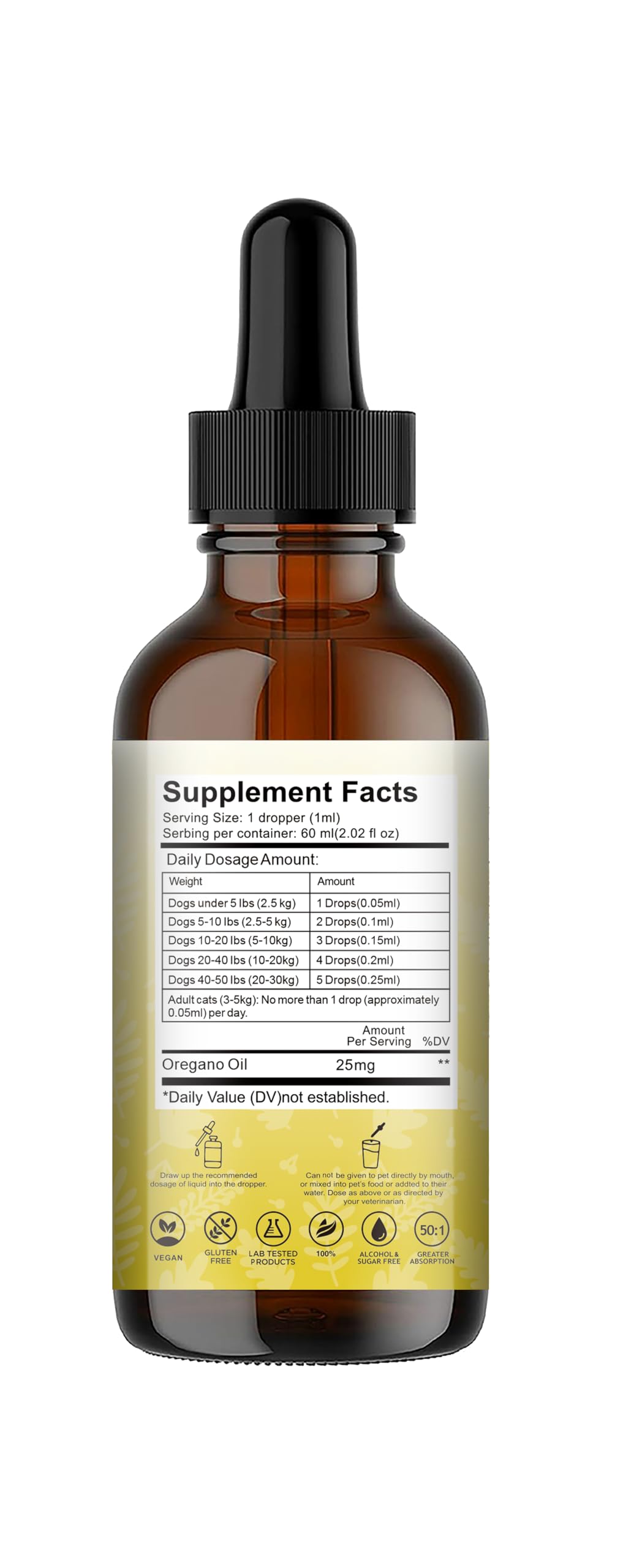 Aceite de orégano para Perros: antibiótico Natural, potenciador inmunológico, promueve la Salud digestiva, Alivia Las infecciones por levadura y Mejora la picazón de la Piel/Orejas.