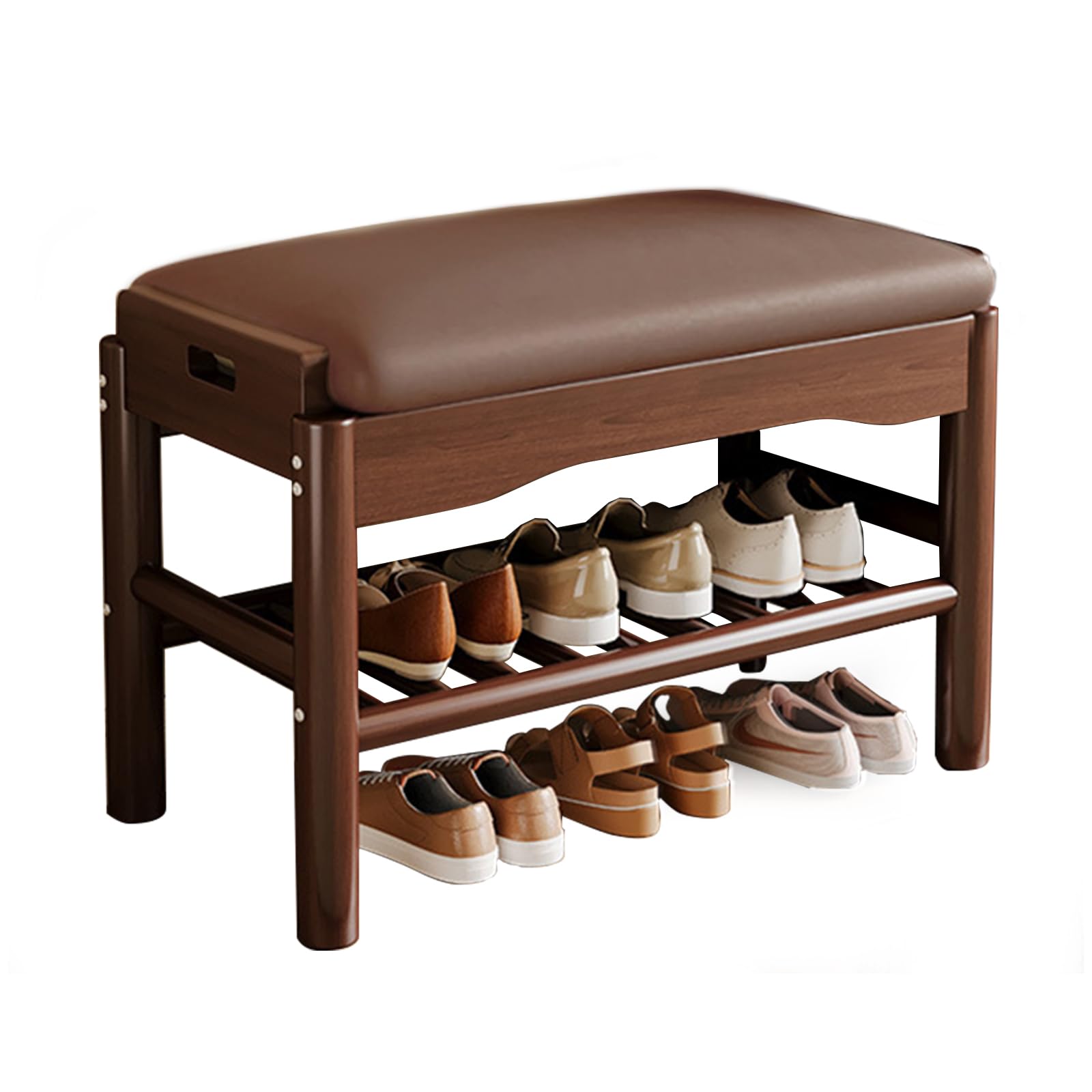 WJFTODAY Wooden Shoe Storage Bench with Leather Seat for Entryway Hallway & Mudroom Compact Walnut Design 23.6"x11.8"x15.7" Perfect for Small Spaces