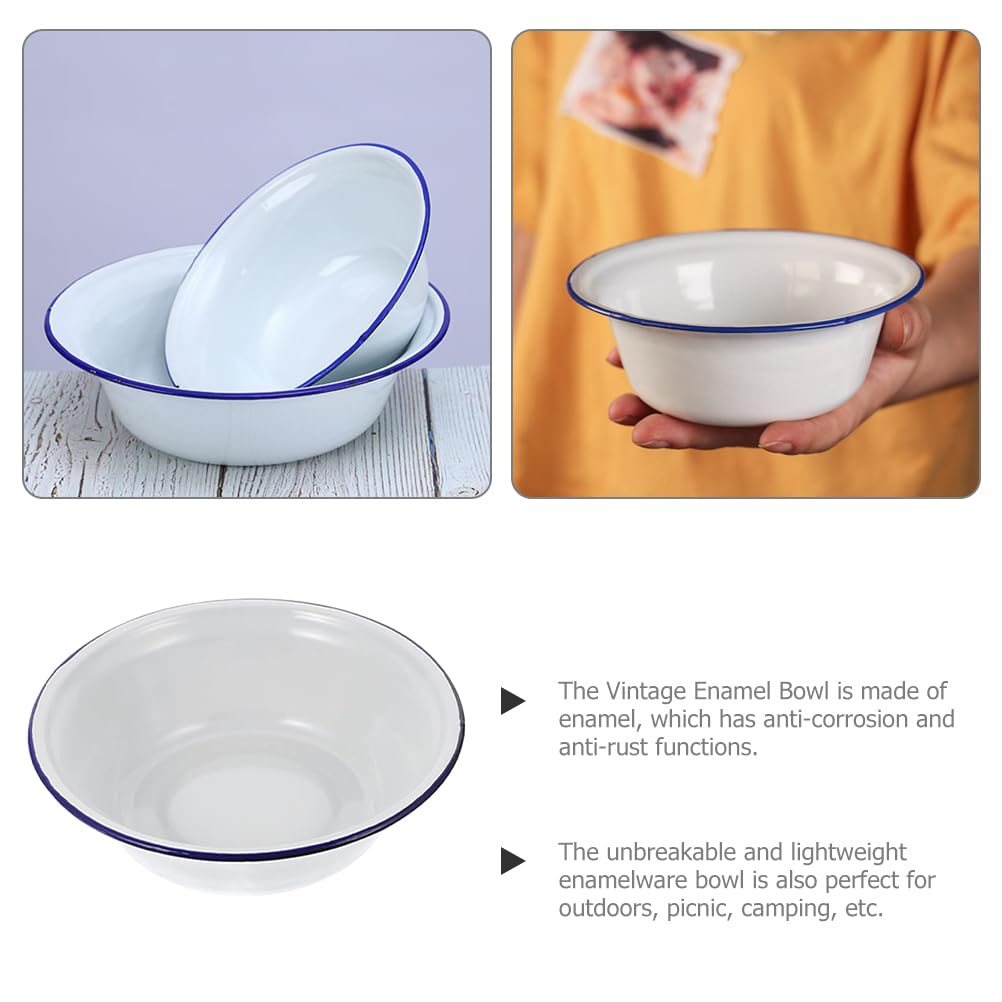 Unomor Retro Enamel Basin Enamel Mixing Bowl Kitchen Soup Serving Bowl Salad Mixing Bowl Household Enamelware