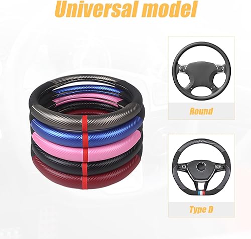 Miniatura 2 de Moly Magnolia Funda universal de fibra de carbono para volante de automóvil, funda antideslizante transpirable de 15 pulgadas, accesorios interiores