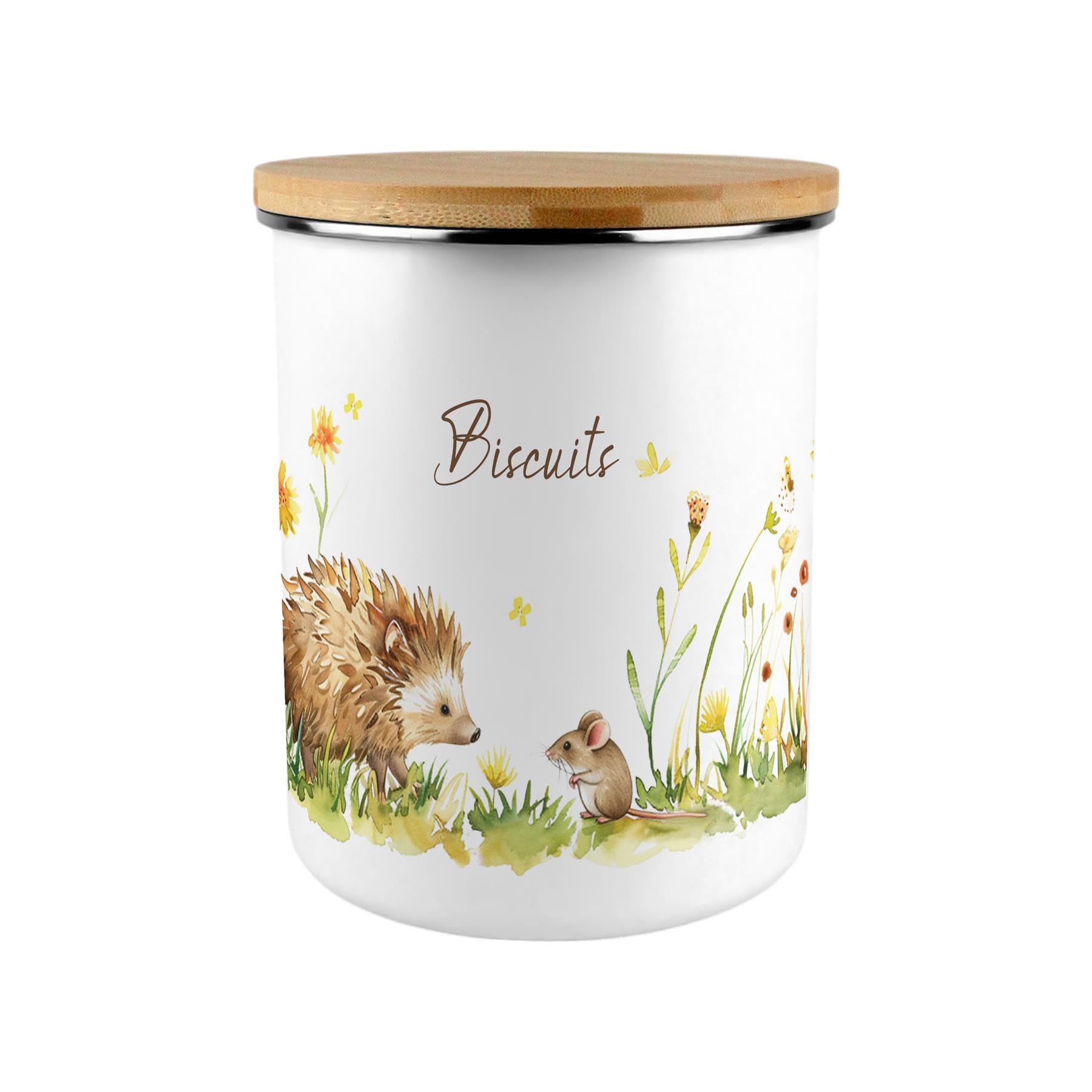 Purely Home Hedgehog & Mouse Biscuits Storage Canister - 2.7L Extra-Large Enamel Container Kitchen Gifts for Nature Lovers