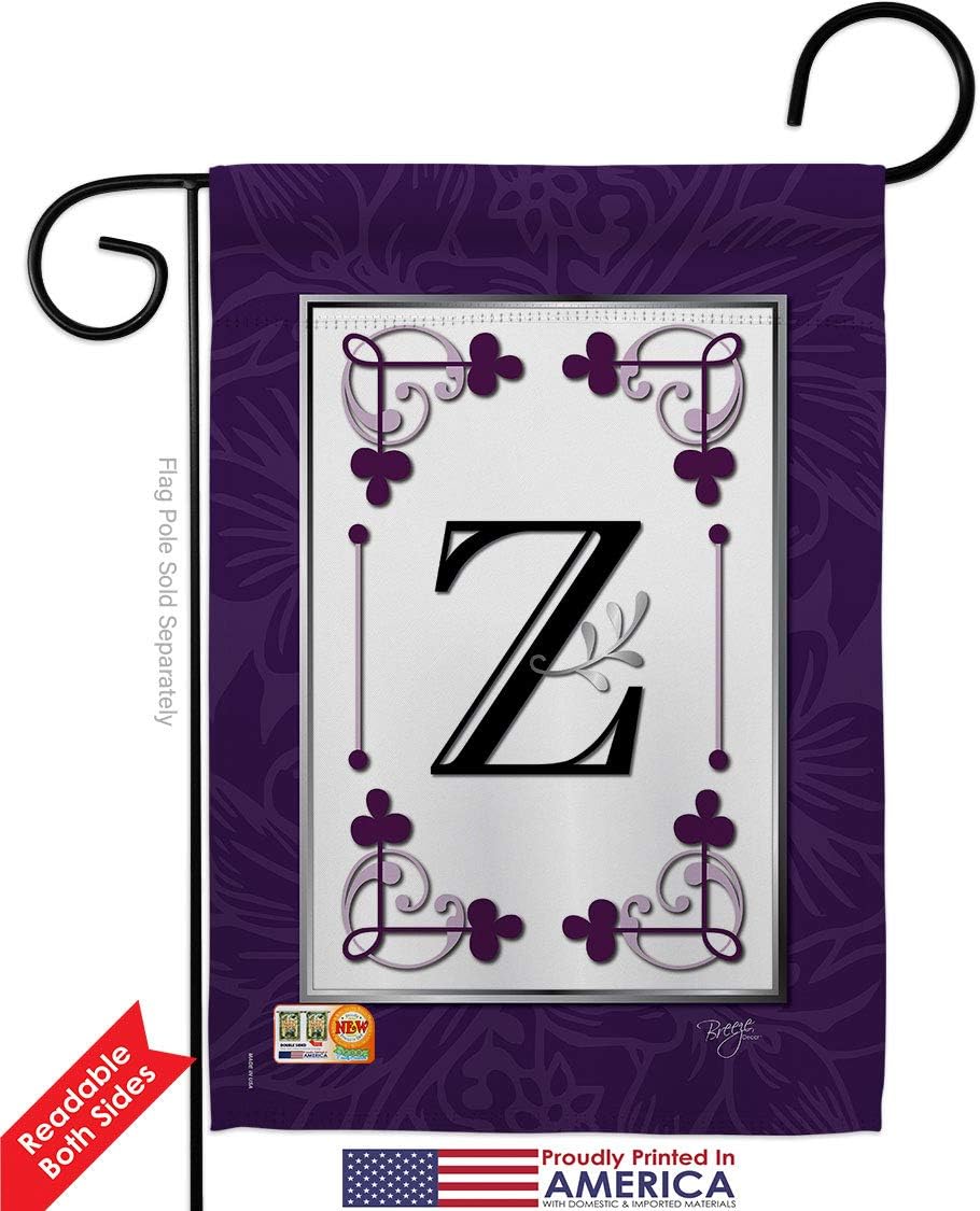 Classic Z Initial Garden Flag Set Wall Holder Monogram Country Living Simply Beauty Floral Vintage Letter Everday Small Decorative Gift Yard House Banner Double-Sided Made In USA 13 X 18.5