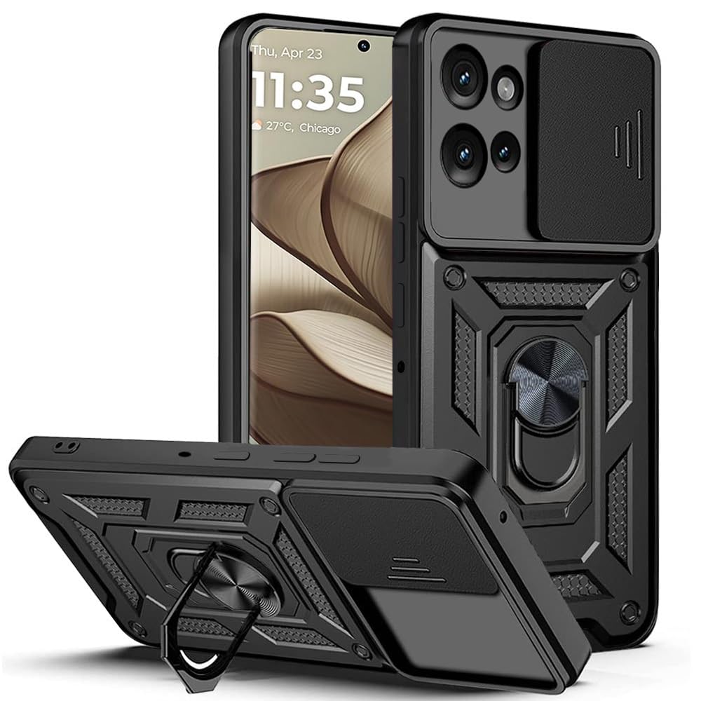 AESTMO Polycarbonate Tough Armor Motorola Moto Edge 50 5G Bumper Back Case Cover|Ring Holder & Sliding Camera Shield Cover|360 Degree Protection Back Case Cover For Motorola Moto Edge 50 5G(Black) (B0DH2CYJ13) Amazon Price History, Amazon Price Tracker