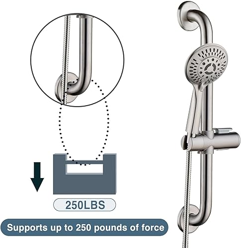 Miniatura 5 de BRIGHT SHOWERS Juego de barra deslizante de acero inoxidable con barra de agarre compatible con Ada, ducha de mano de 5 rociadores con kit de barra