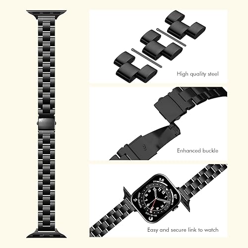 Miniatura 10 de Burloreme Correas de metal delgadas y sólidas compatibles con Apple Watch Band Series 9 8 7 6 5 4 3 2 1 SE Ultra, 1.496 pulgadas, 1.575 pulgadas,