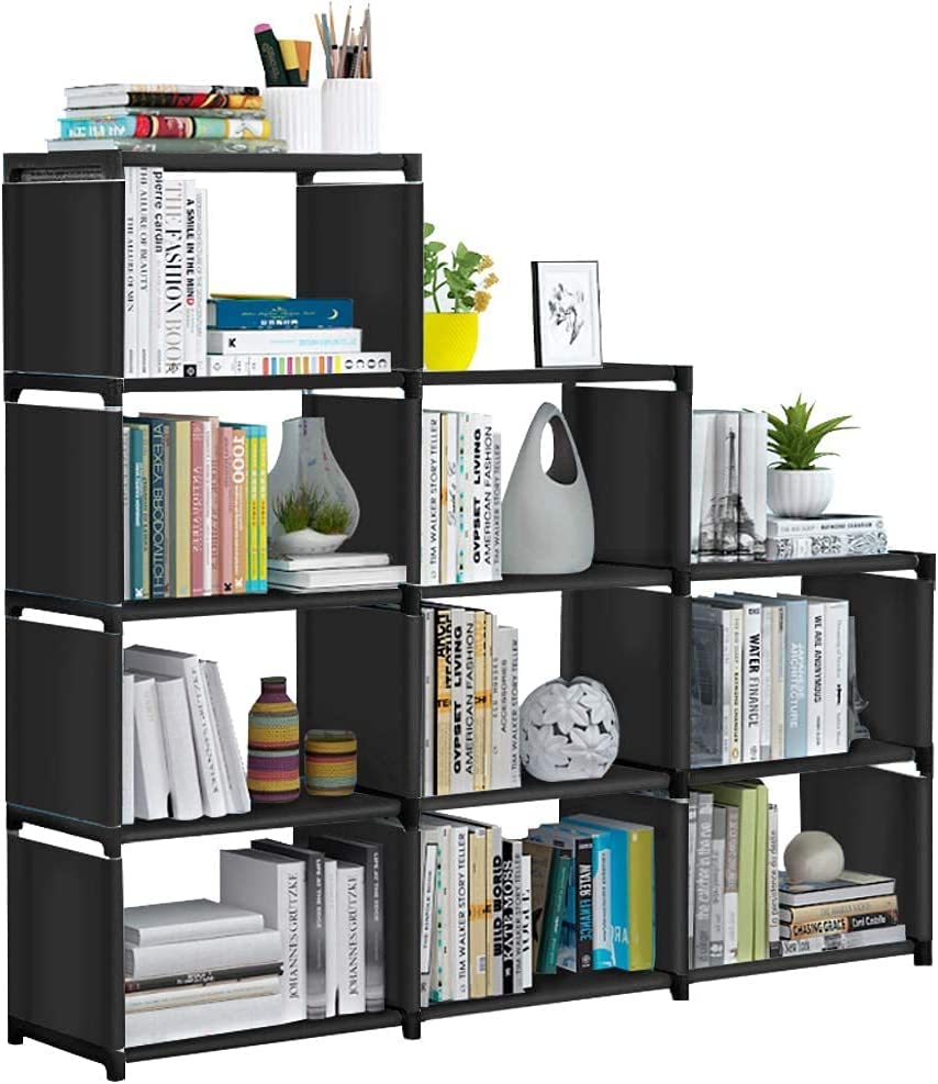 SnazzyBookshelf, Assembled Storage Rack, Bedroom Living Room Vertical Cabinet Bookshelf, Double Row 9-Grid Multi-Functional Storage Equipment (Black) (Metal)