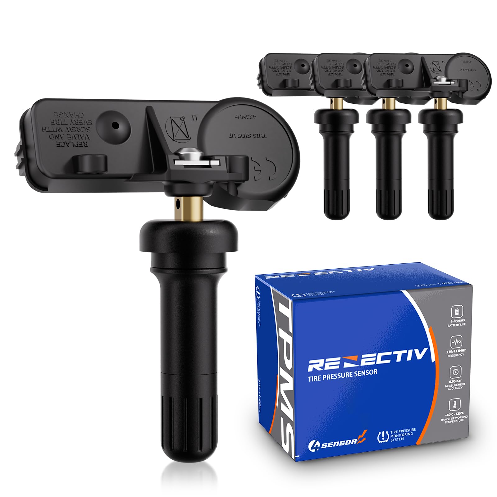 RENECTIV Capteur TPMS, capteur de surveillance de la pression des pneus 433 MHz pour Chrysler, Jeep, Dodge Ram, remplacement # 56029398AB (lot de 4)