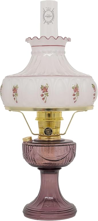 Aladdin Amethyst Lincoln Drape Table Oil Lamp with Rose Shade and Brass Trim, Classic Vintage Design and Bright Illumination