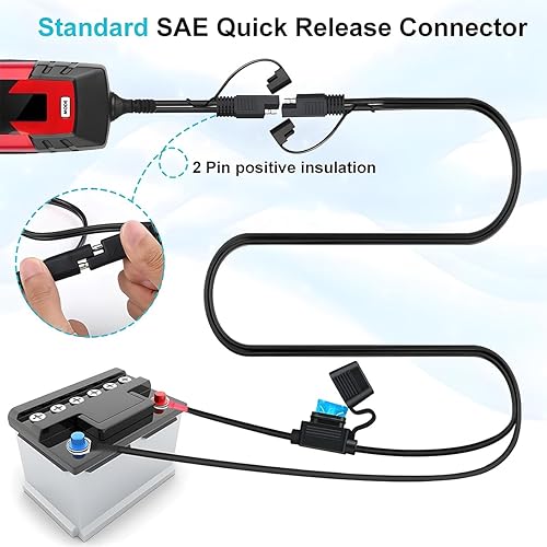 Miniatura 6 de BESULEN Cable conector de batería 18 AWG, enchufe de desconexión rápida SAE a arnés de terminal de anillo o con fusible de protección 10A, cable de