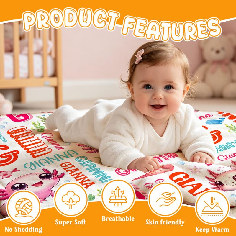 Image of Custom Axolotls Blanket for Boys Girls,Ultra Soft Personalized Gifts Baby Blanket,Customized Throw for Toddlers Newborn Stroller Crib,30 inchx40 inch