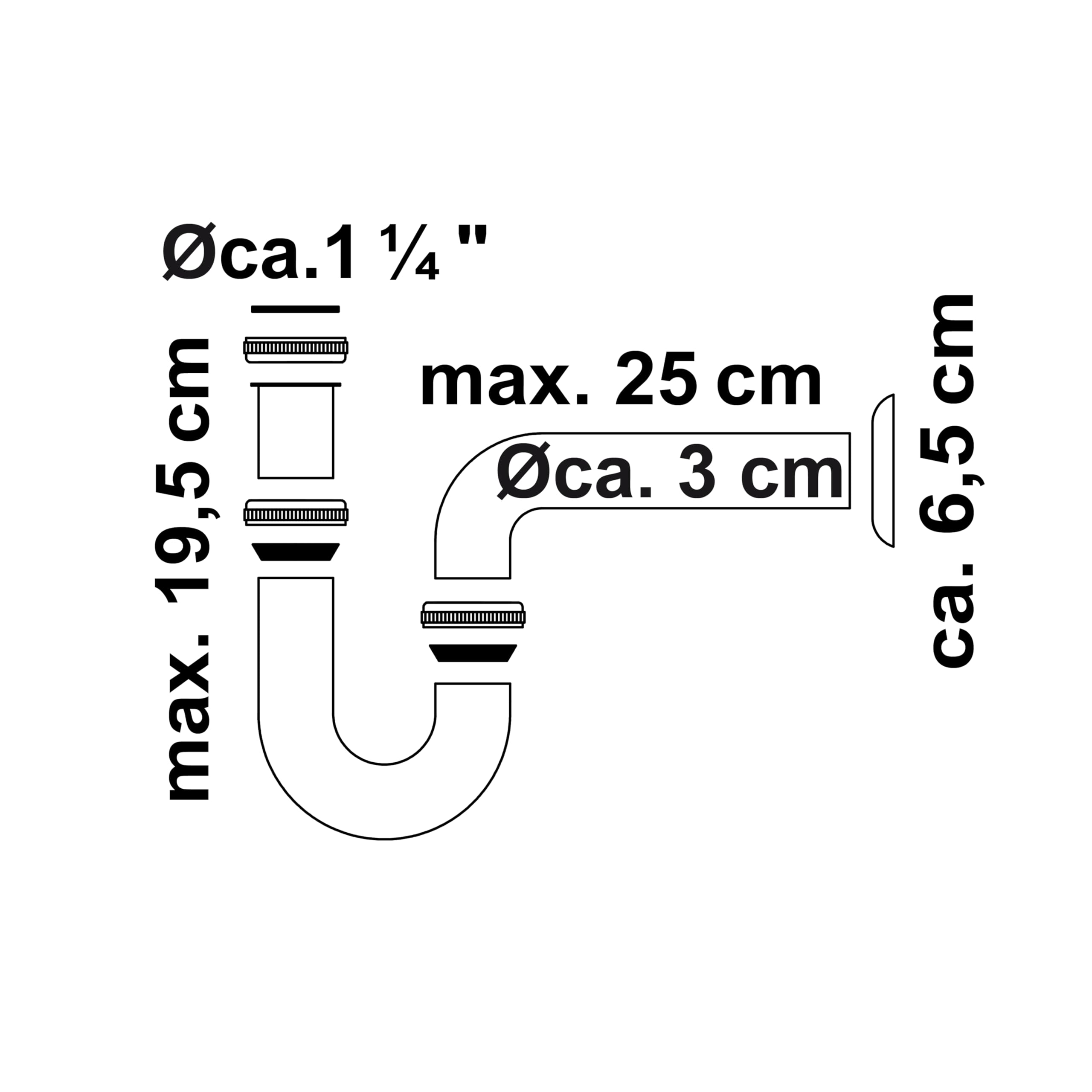 Schütte Röhrensiphon, Chrom, 1 1/4" x 32 mm