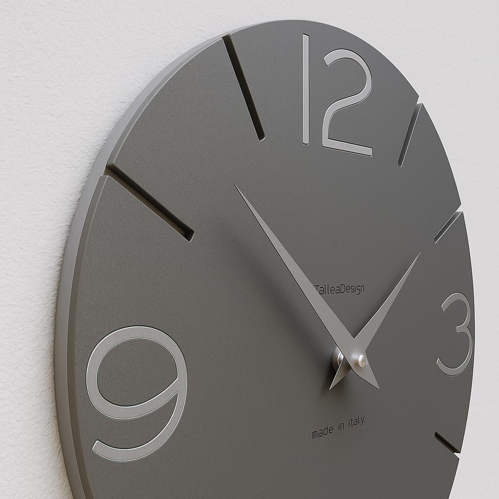 CalleaDesign Wanduhr Smile – Handgefertigt in Italien, Leise, Modernes Design, 30 cm – Elegantes Holz, Deutsches Uhrwerk – Farbe Quarzgrau