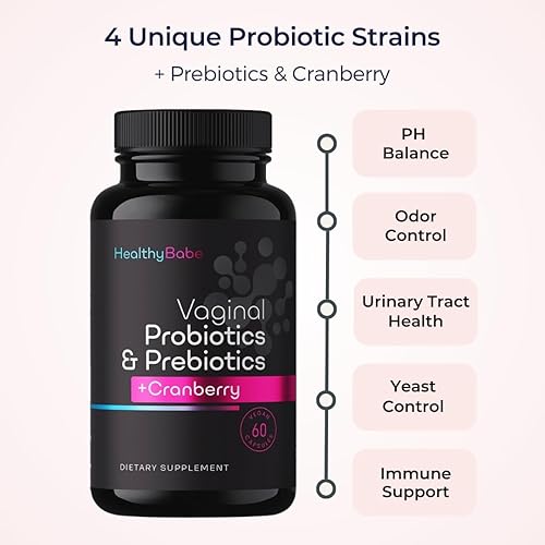 Miniatura 6 de Healthy Babe Probióticos vaginales para mujeres + prebióticos y pastillas de arándano, equilibrio de pH, olor saludable, levadura, apoyo