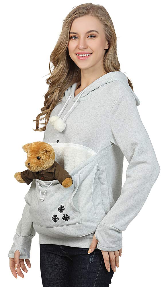 Jomago Womens Pet Carrier Sweater Cat Dog Pouch Hoodies Animal Holder Long Sleeve Hood Sweatshirt Grey Medium