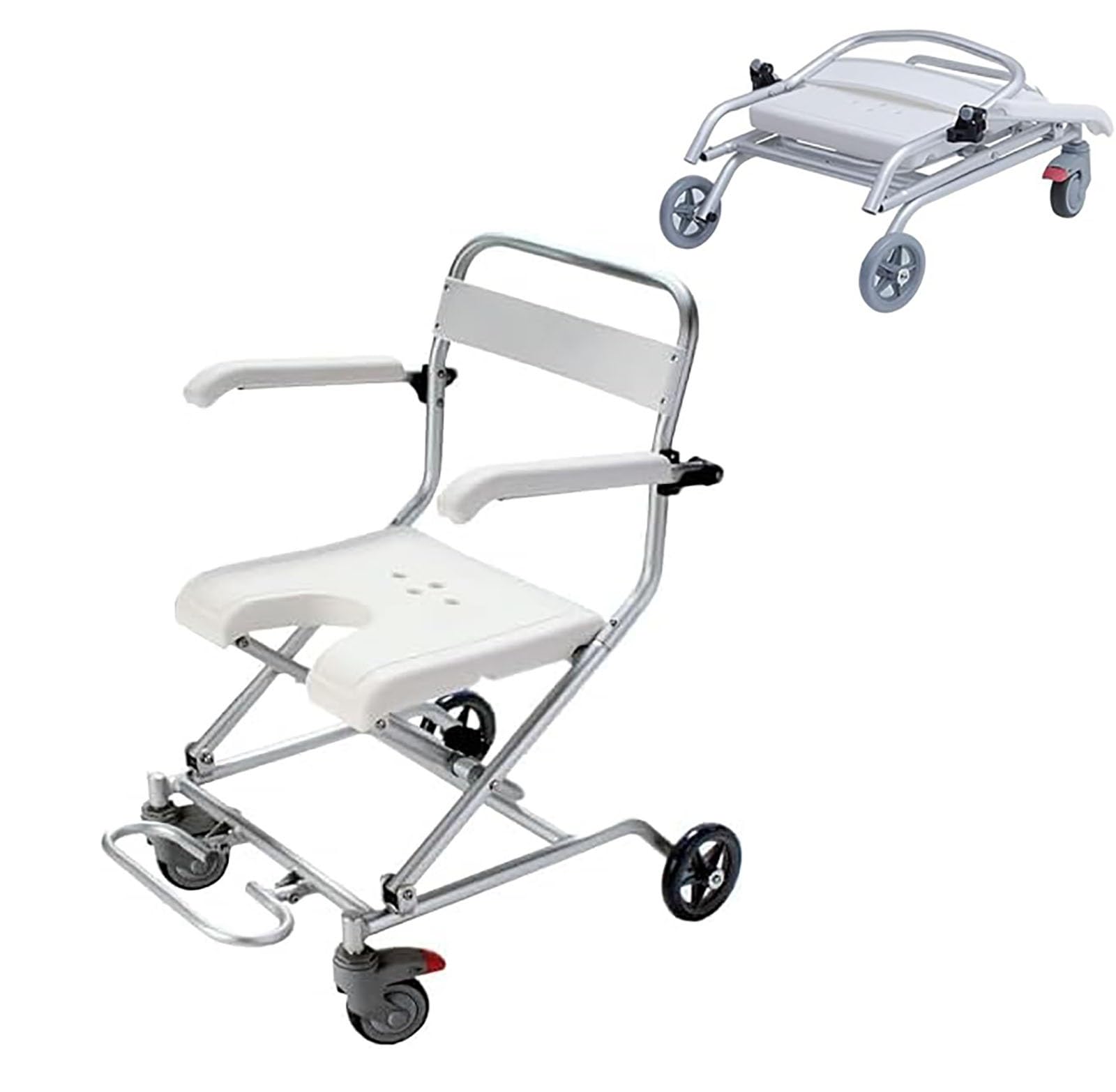Składane krzesło prysznicowe, lekkie, aluminiowe krzesło kąpielowe z kółkami, ergonomiczne antypoślizgowe siedzisko łazienkowe dla osób starszych i niepełnosprawnych, łatwe w użyciu
