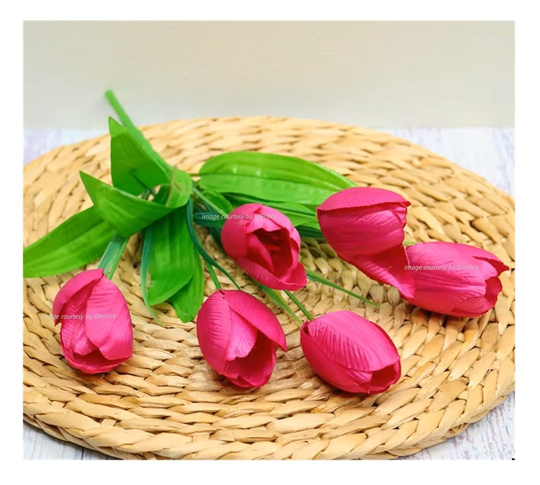 SPHINX Artificial Tulip Flowers Bunches (Approx 33 cms height)-Ideal for Home Decoration, Living Room, Bedroom, Wedding, Party, Table Top, Aesthetic Arrangement (2 Pieces) (Barbie Pink)