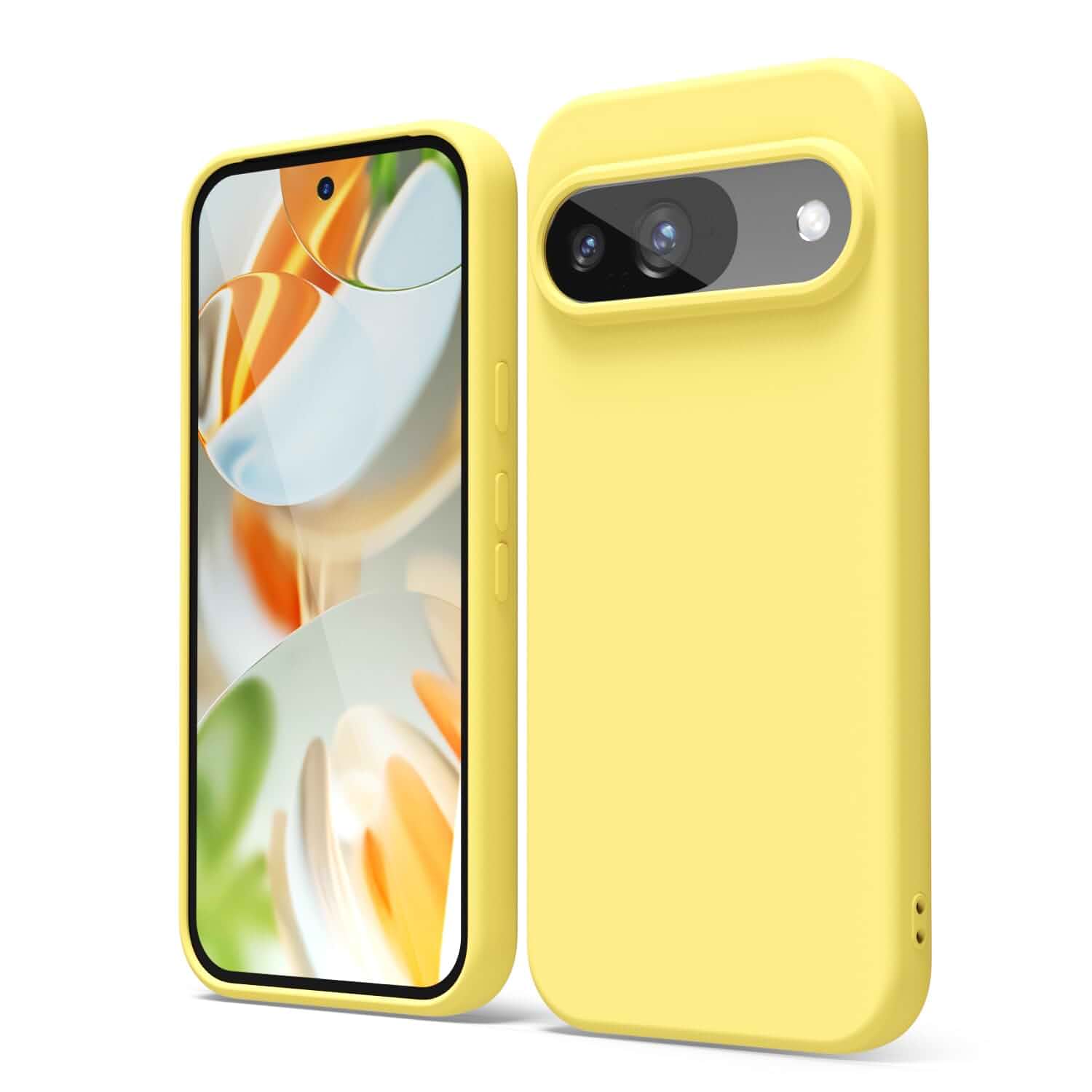 oakxco for Google Pixel 9/9 Pro Phone Case Liquid Silicone, Thin Slim Soft Rubber Gel TPU Plain Protective Simple Cover for Girl Cute, Yellow Solid