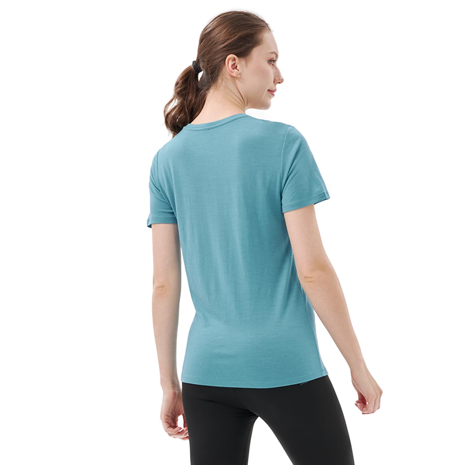 Merino Protect 100% Laine Merinos T-Shirts Femme Col V Manches Courtes sous Vetement Résistance Odeur Couche Base pour Voyage Randonnée Tshirt