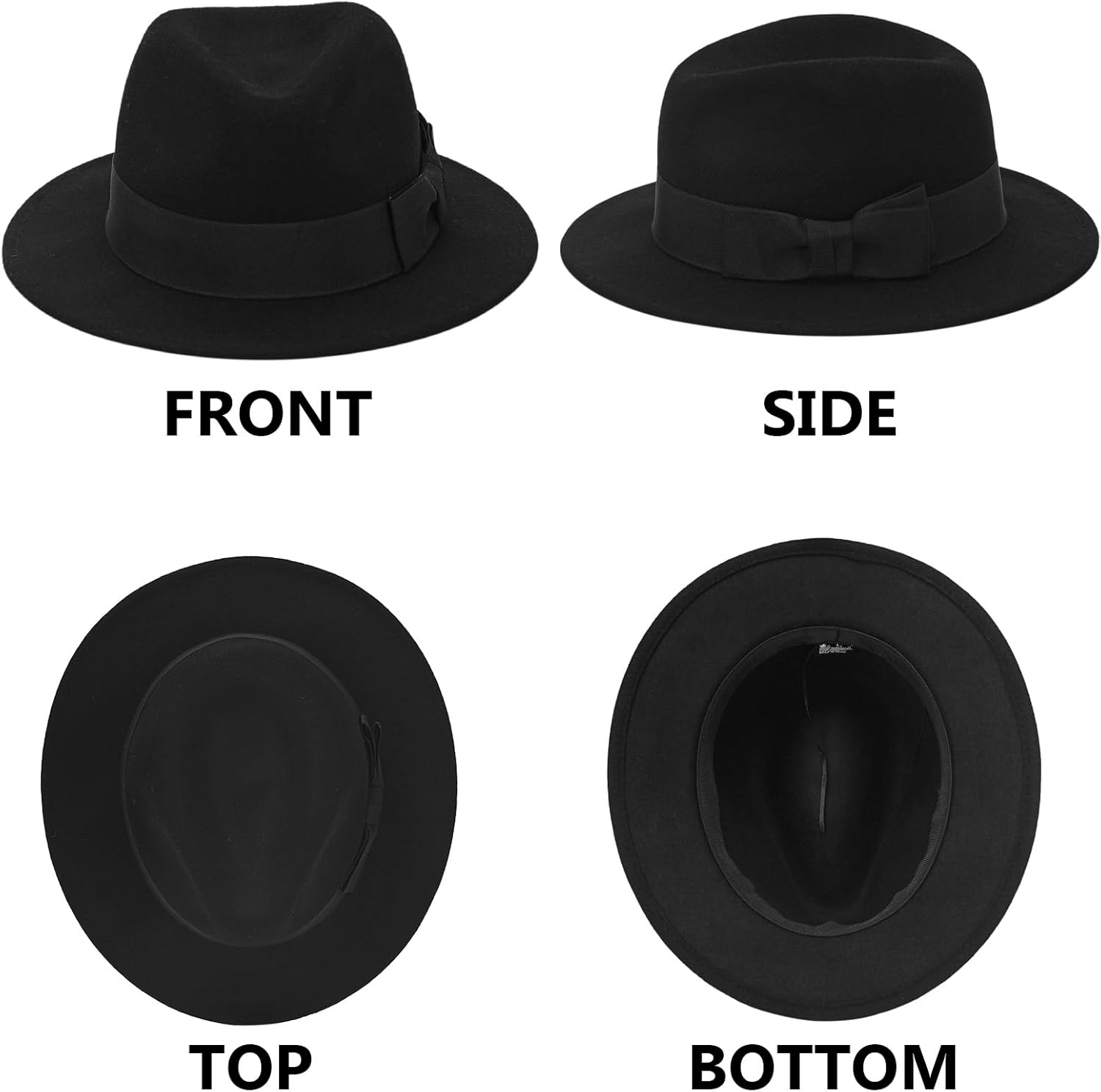 100% Wool Fedora Trilby Hat Classic Wide Brim Panama Felt Hats - Image 3