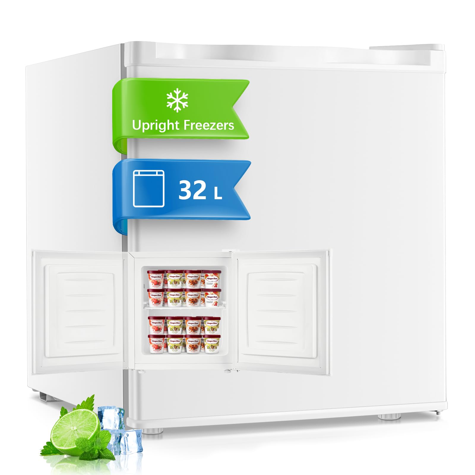 FOHERE Table Top Mini Freezer 32L, Small Freezer with 7 Adjustable Temperature, Energy Efficient, 4 Star Freezing,Removable Wire Shelf for Bedrooms/Home/Apartment/Office, White - 2