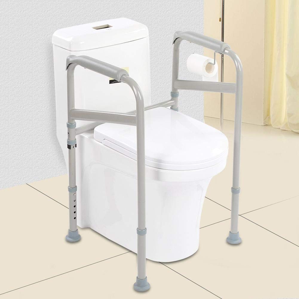 Supporto WC con Braccioli Regolabili, Telaio Autonomo Antiscivolo per Anziani Disabili e Donne Incinte, Corrimano Bagno Pieghevole