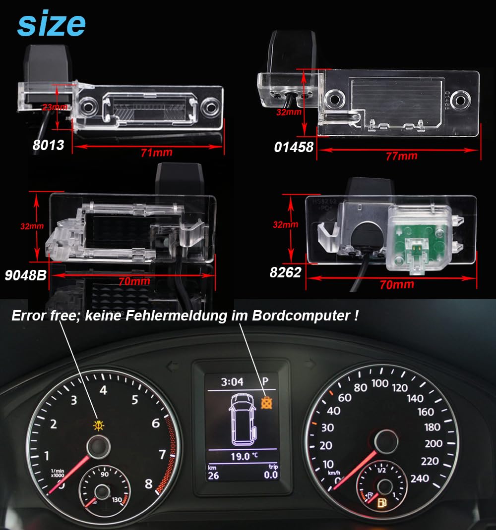1280 x 720 pixel, telecamera posteriore CCD, visione notturna, impermeabile, IP68, ricambio per Skoda Superb/Octavia/Caddy/Golf 5 Plus/Jetta III/Multivan V5/Passat Variant/Transporter T5 T6