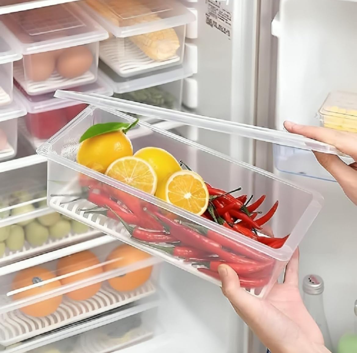 AT Ankit Traders 6 Food Storage Container Lid Fridge Storage Box Stackable Plastic Freezer Storage Containers To Keep Fresh for Fish, Meat, Vegetables, Fruits etc.-image-44