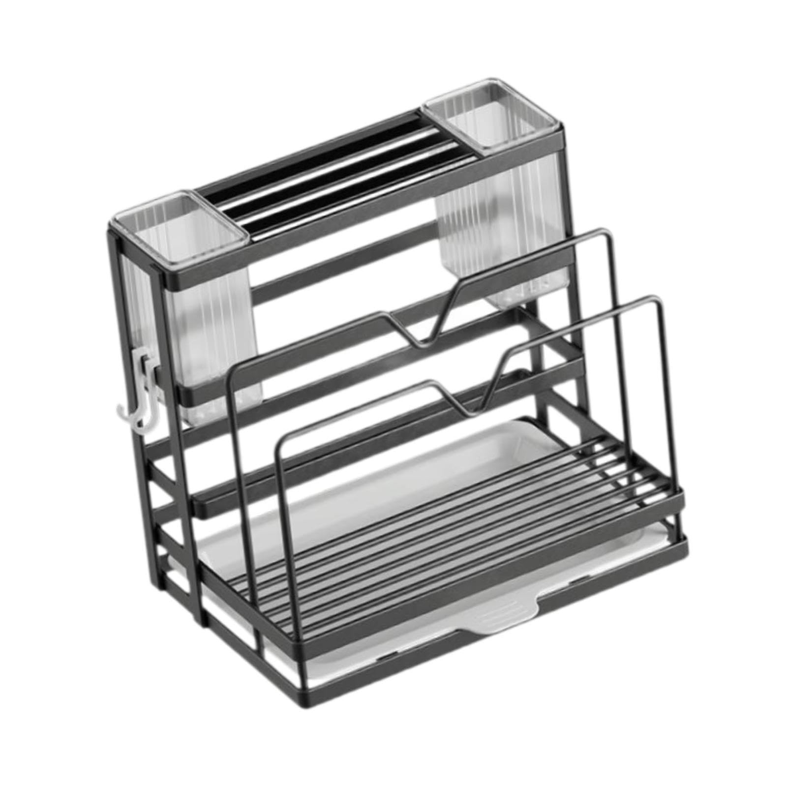 Bothyi Kitchen Cutlery Holder Storage Rack Space Saving Practical Multipurpose Draining Rack with Tray for Pot Pan Lid Cutting Board, Gray