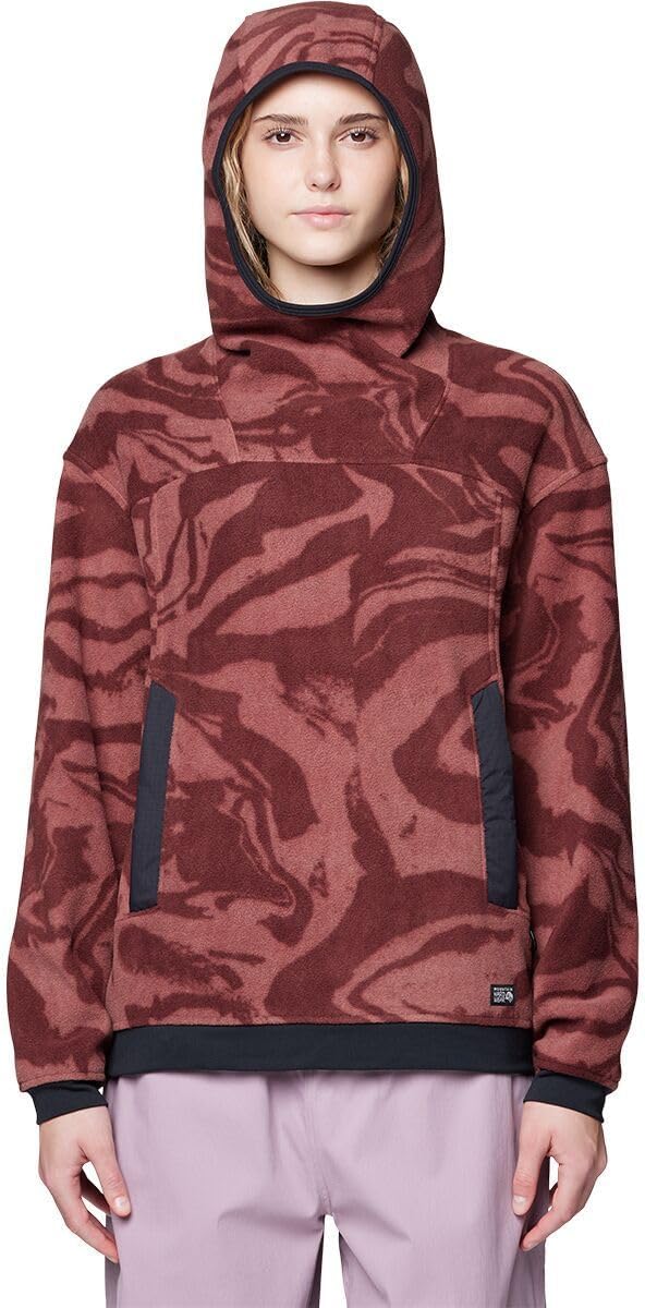 Mountain Hardwear, Powder Maven Fleece Pullover Hooded Jacket - Women's, Bourbon Brown Rockstrata/Black, L
