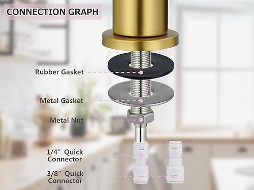 Miniatura 5 de Tohlar Grifo de agua potable para fregadero de cocina, grifo de agua filtrada dorada, grifo de ósmosis inversa sin plomo, sistema de filtración de
