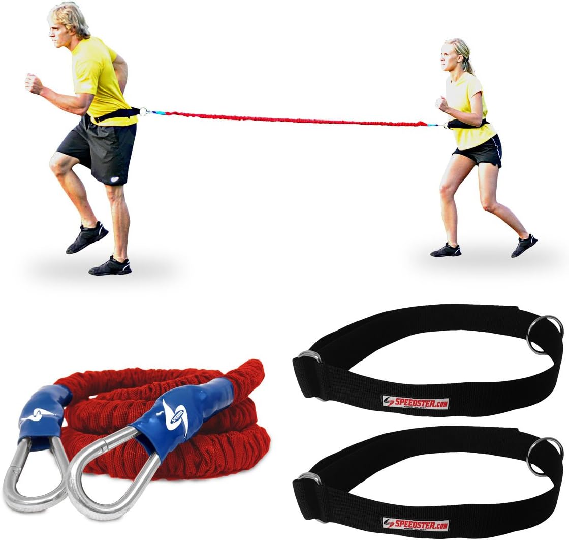 SPEEDSTER Heavy Leap Frog Vertical Jump Resistance Training System for Football, Basketball, Rugby, Soccer and Baseball- 2 Belts and H Rocket Bungee.