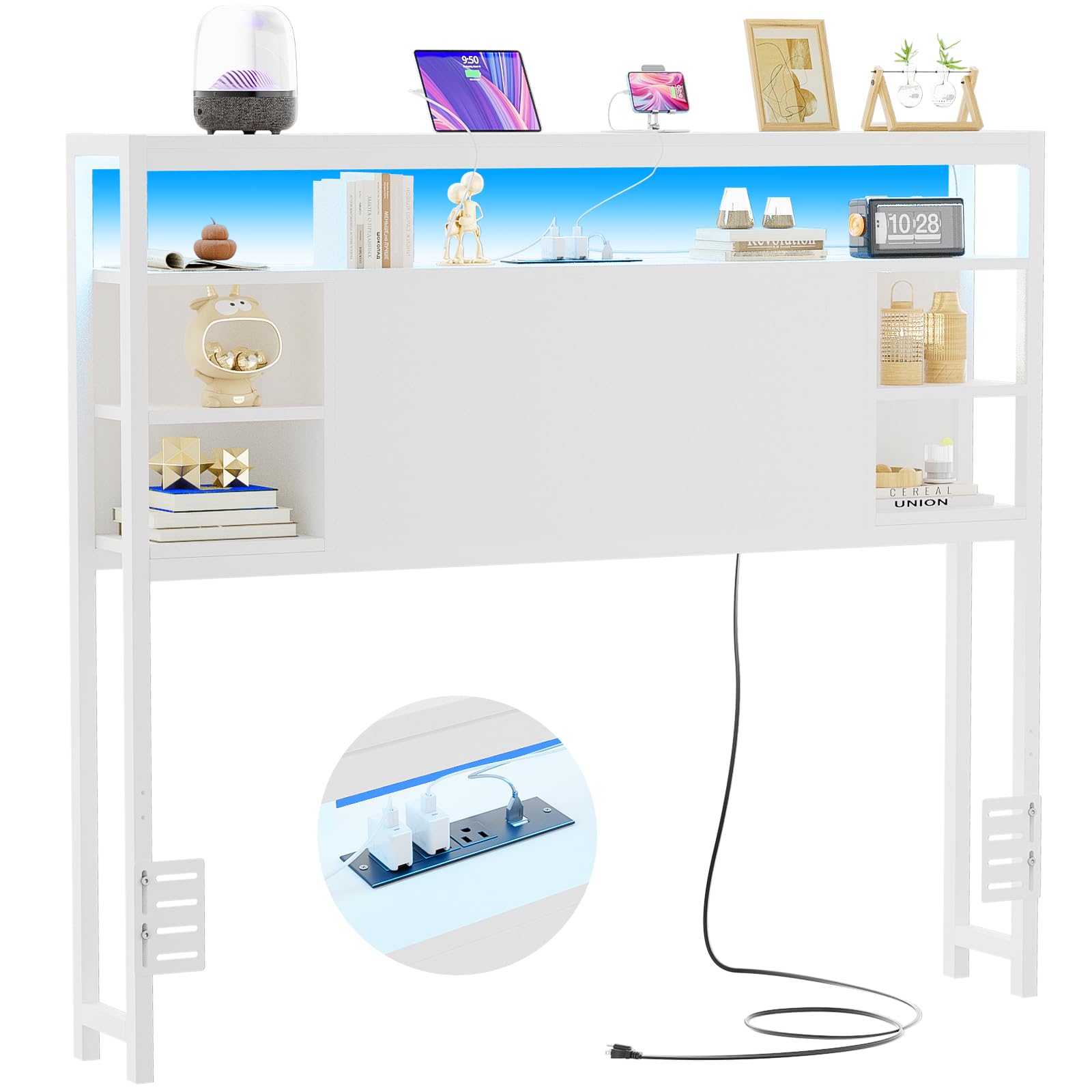 Photo 1 of *** USED/MINOR DAMAGE/MISSING PARTS***Unikito Twin Headboard with Storage, Headboard with Power Outlets and Smart LED Lights, Sturdy Head Board for Twin Size Bed, Stable Headboards Only for Bedroom, Dorm Room, Guest Room, White