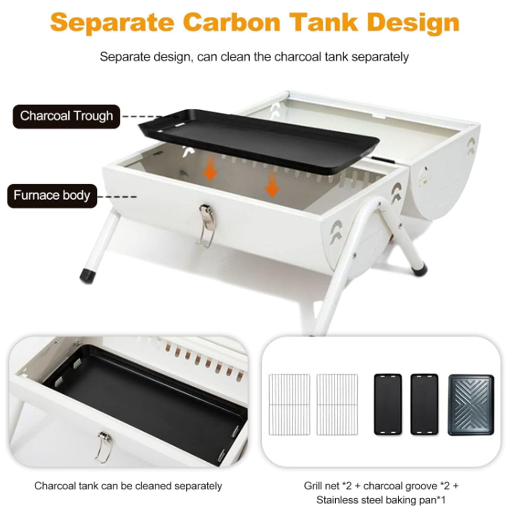 Parrilla compacta de doble cara blanca plegable para exteriores con mango resistente al calor para camping, viajes y cocina en el patio trasero, parrilla pequeña portátil para un uso fácil