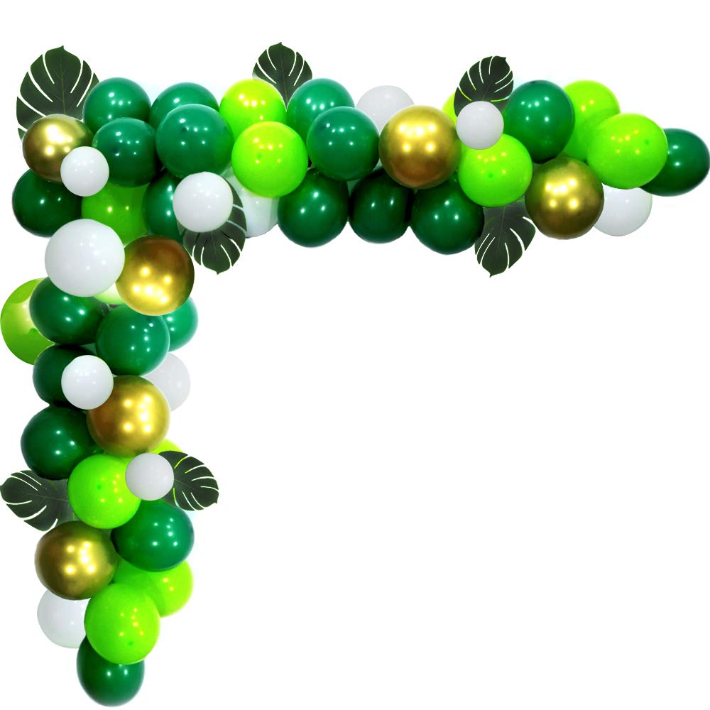 Elepplrty Jungle Party Green White Light Green 12inch Chrome Gold Latex Balloon, For Dinosaur Party Theme, Baby Shower Decoration