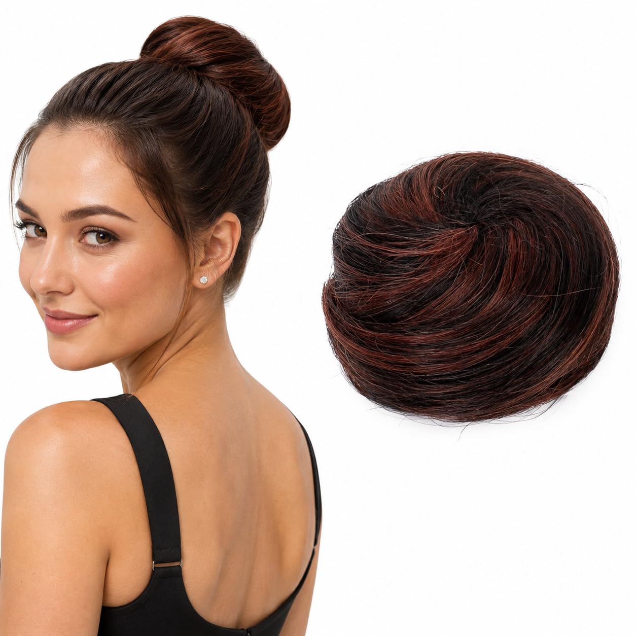 CAISHA 100% Cabello Real Moño Postizo Hepburn Moño Coletero Mezcla Marrón Oscuro H311l