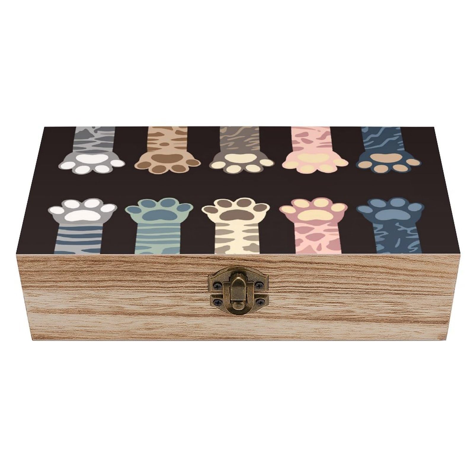 asbwuo Cute Paw Vintage Wooden Keepsake Box