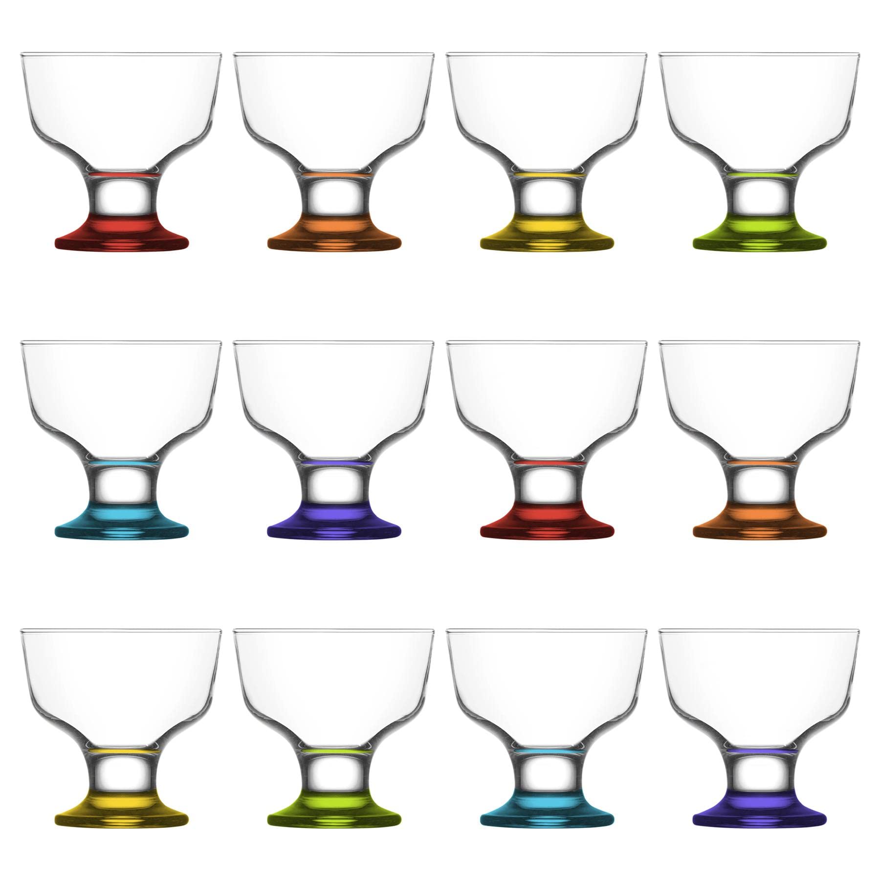 LAV 12x Multicolour 10cm Destina Glass Ice Cream Bowls - Small Kids Sundae Trifle Fruit Cocktail Dessert Serving Cups Dishes Set