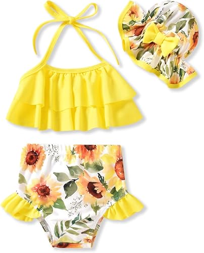 Aalizzwell Traje de baño para niñas pequeñas con sombrero