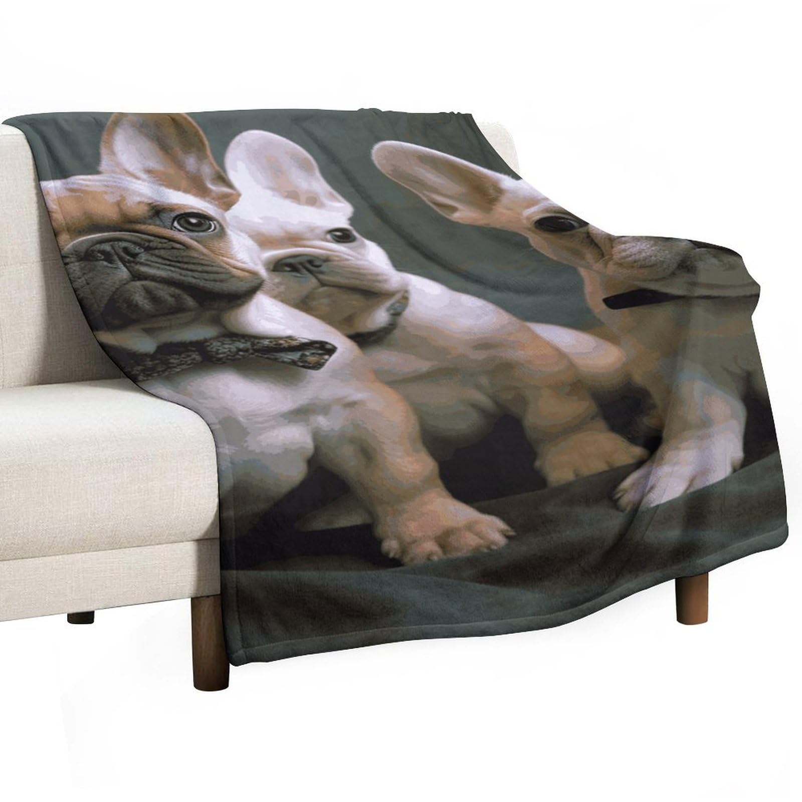Couverture plaid bouledogue français en flanelle polaire douce pour canapé et lit 76x127 cm