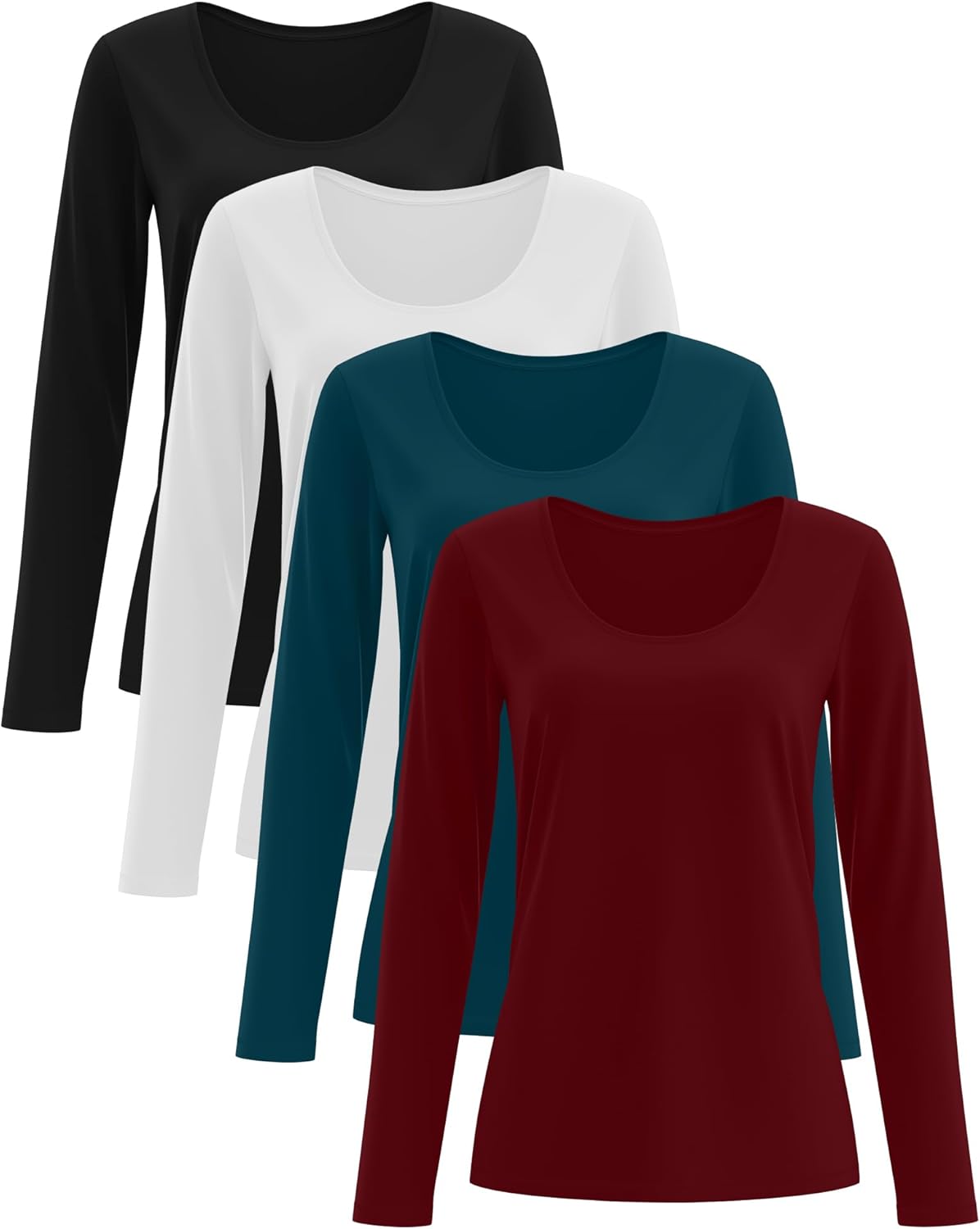 4 Pack Women's Scoop Neck Long Sleeve Tops, Loose Casual T-Shirts Fall Layer Trendy Soft Basic Tee for Ladies - Image 4