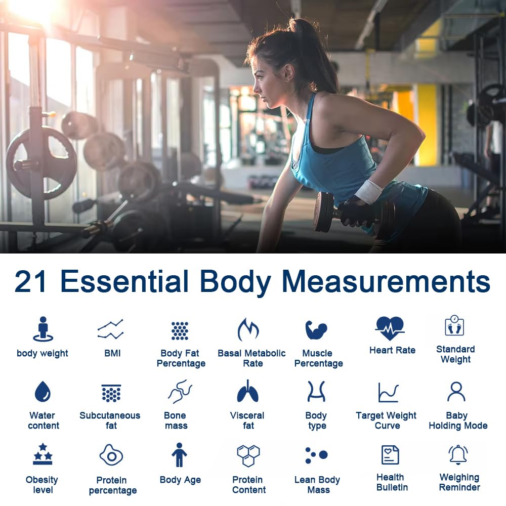 Bilancia Pesapersone Digitale con App Bluetooth,Impedenziometrica Professionale Smart, Bilancia digitale per grasso corporeo, BMI & massa muscolare, Analizzatore 21 dati corporei fino a 180 kg/400 lbs