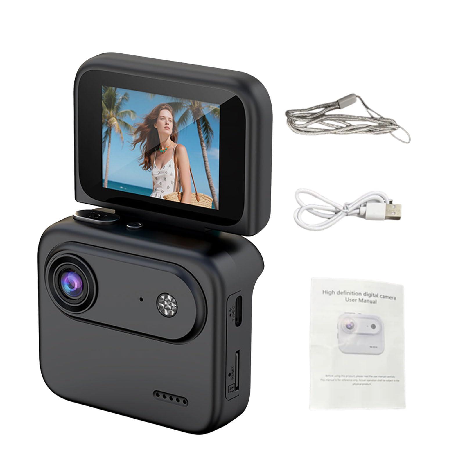 Asixxsix Câmera de Ação Esportiva 4K, Câmera Portátil de Vlogging Com Tela Giratória de 2