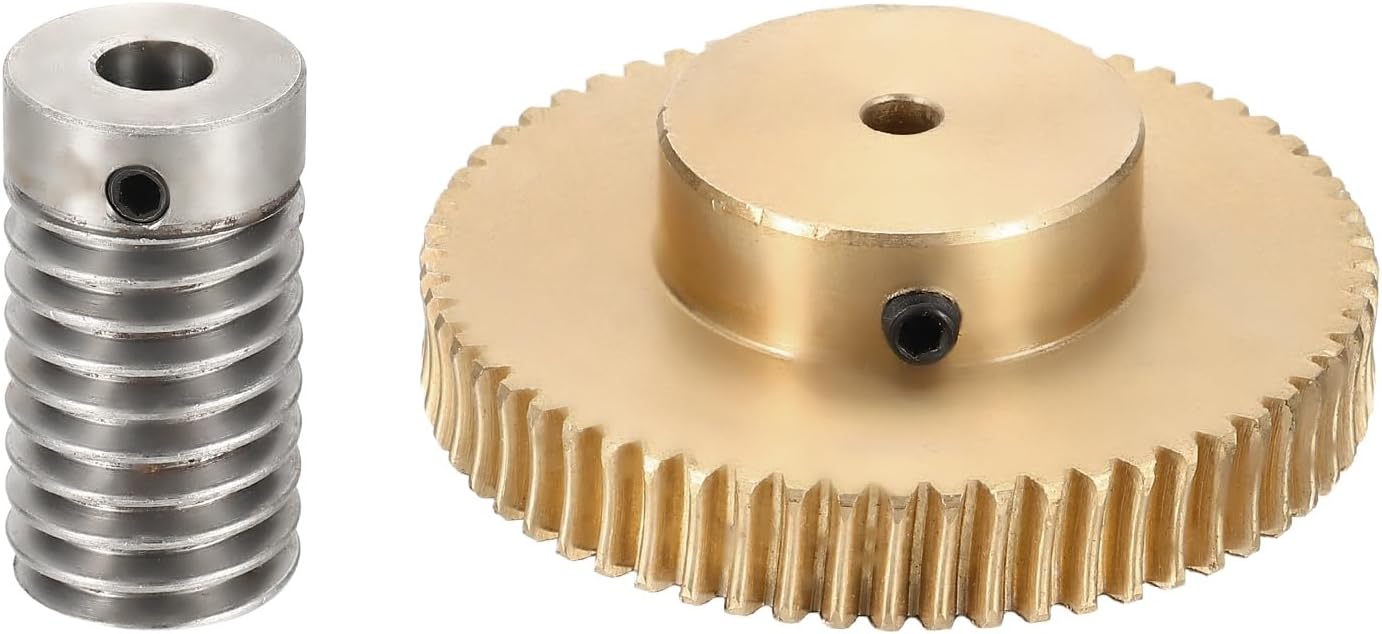 sourcing map Worm Gear Set 60T 0.8 Module 1:60 Reduction Rate, Right Rotation Drive Gear Box Wheel Reduce Transmission Part (Brass Gear-4mm Bore, 1045 Steel Rod 6mm Bore)