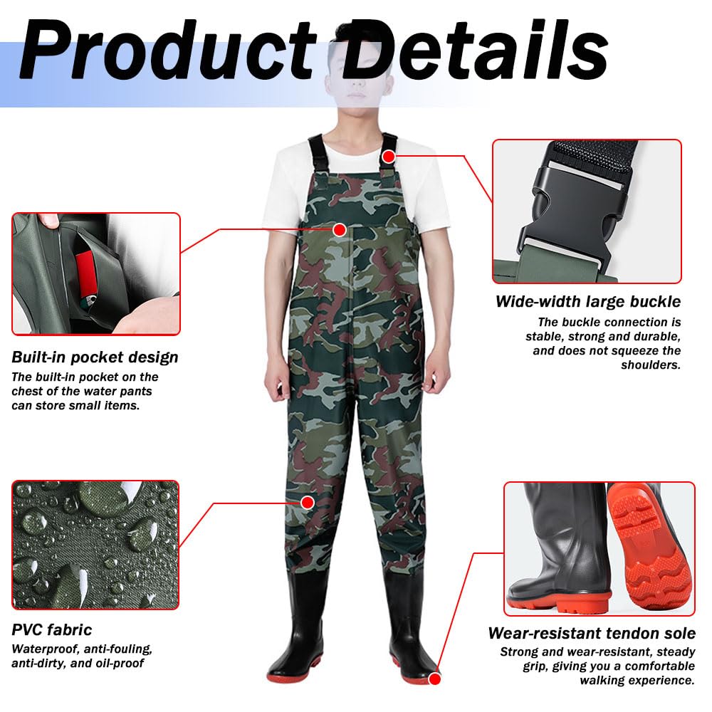 ENEN Wathose Herren Damen Wasserdicht PVC gr 36-47 Wathose mit Stiefeln, Atmungsaktiv Verstellbare Schultergurte Anglerhose Angelhose Watstiefel Angelbekleidung Fliegenfischen