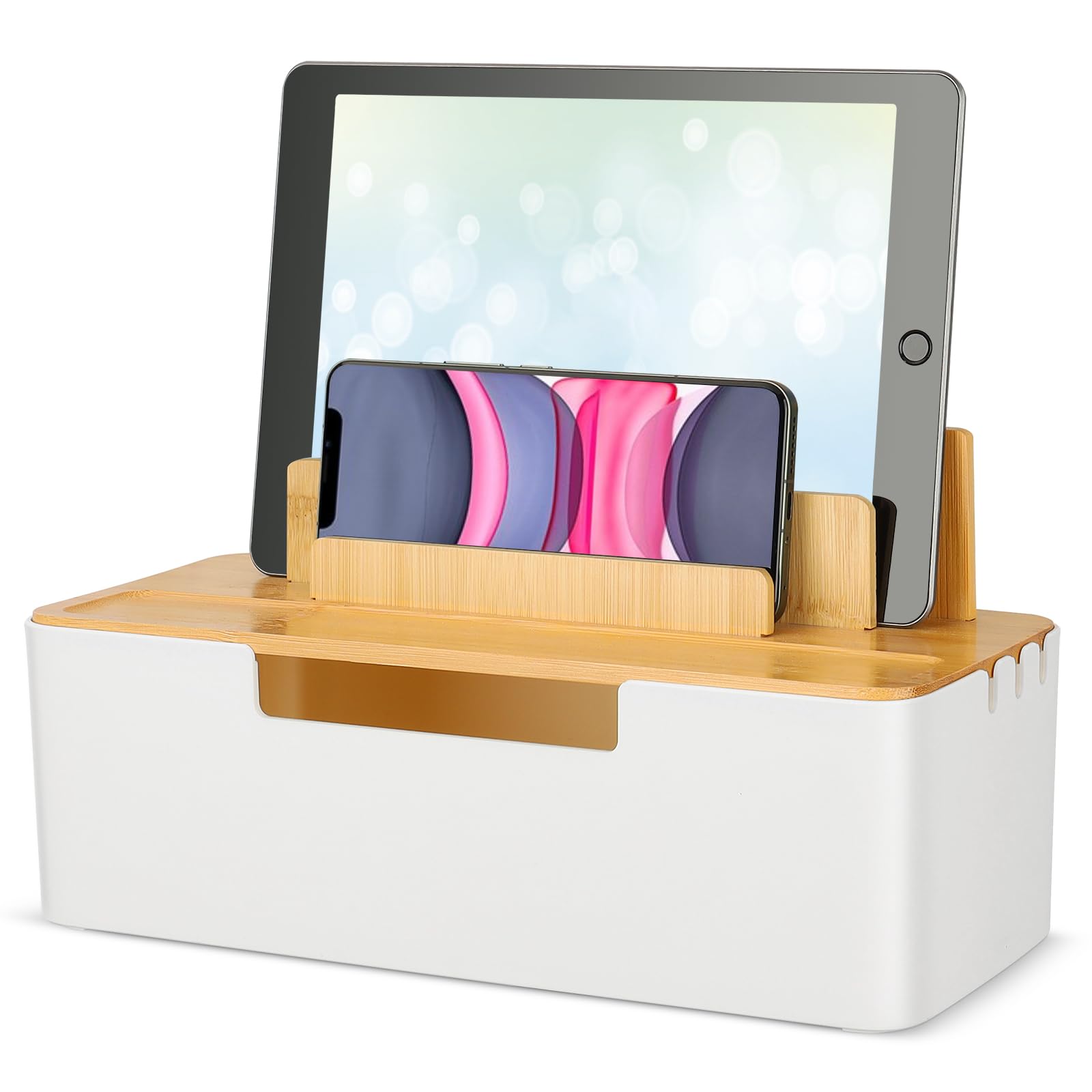 CRROEL Cable Tidy Box,Cable Management Box with Dual-purpose Lid for Phones/Tablets/Smartwatches/Book