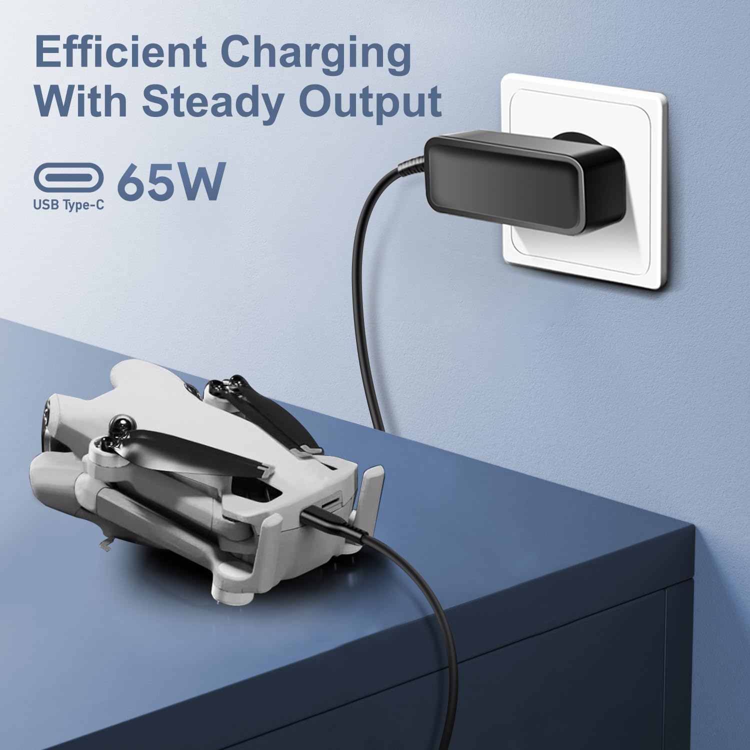 KFD PD 65 W Bloc d'alimentation USB C GaN Chargeur pour DJI Mini 4 Pro/Specta Flip/Avata 2 / Air 3 / Air 3S / Mini 4K / Neo/Mavic 3, Mavic 3 Pro Fly More Combo Drone Portable Charger Accessoire