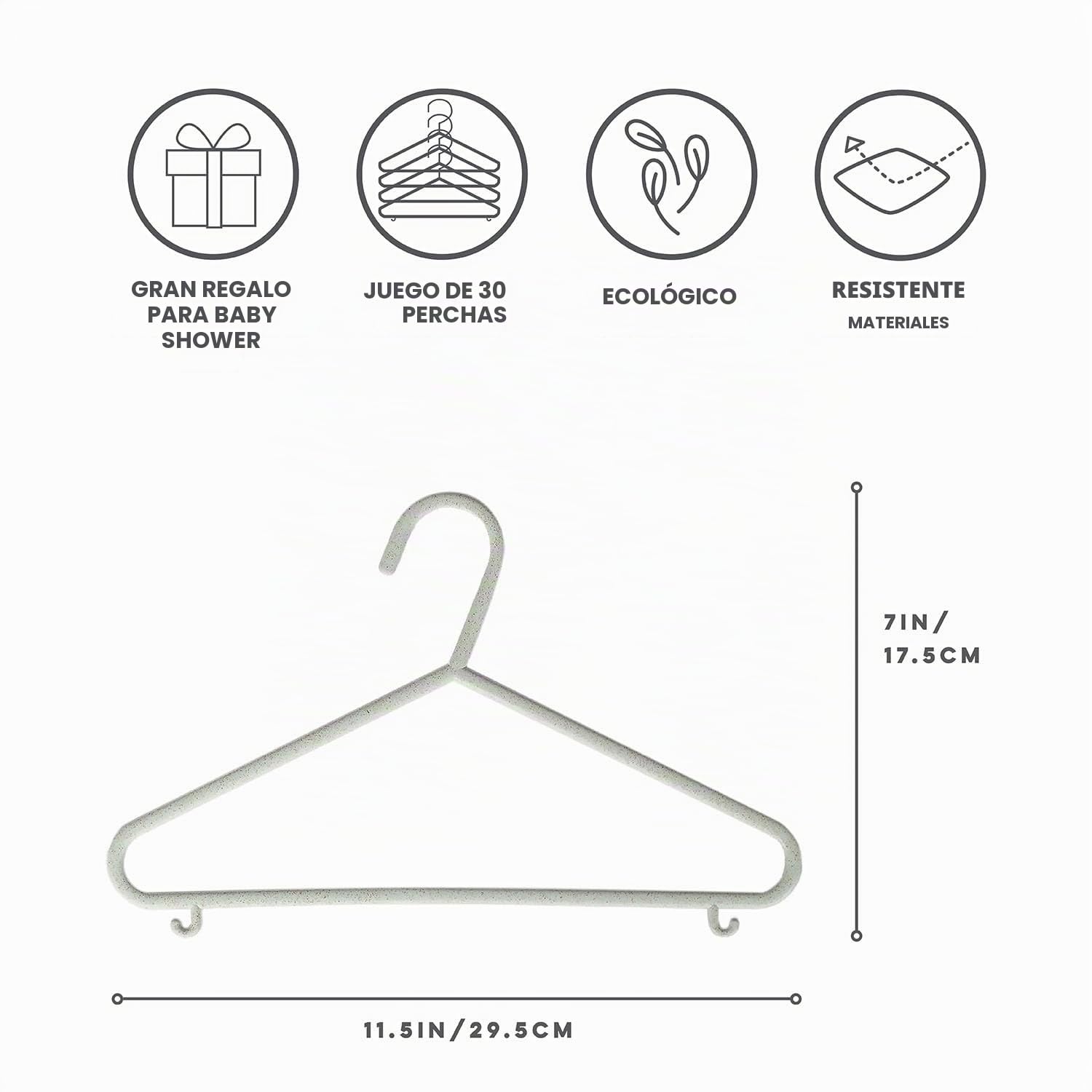 3 Sprouts - Perchas Infantiles - Perchas para Ropa de Bebé y Niños, Perchas de plástico de Paja de Trigo, Pack de 30 - Verde