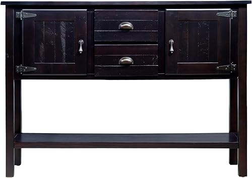 Miniatura 5 de LKTART Mesa consola de madera maciza estilo granja, mesa de sofá con cajones de almacenamiento y estantes, mesa de entrada para entrada, pasillo,