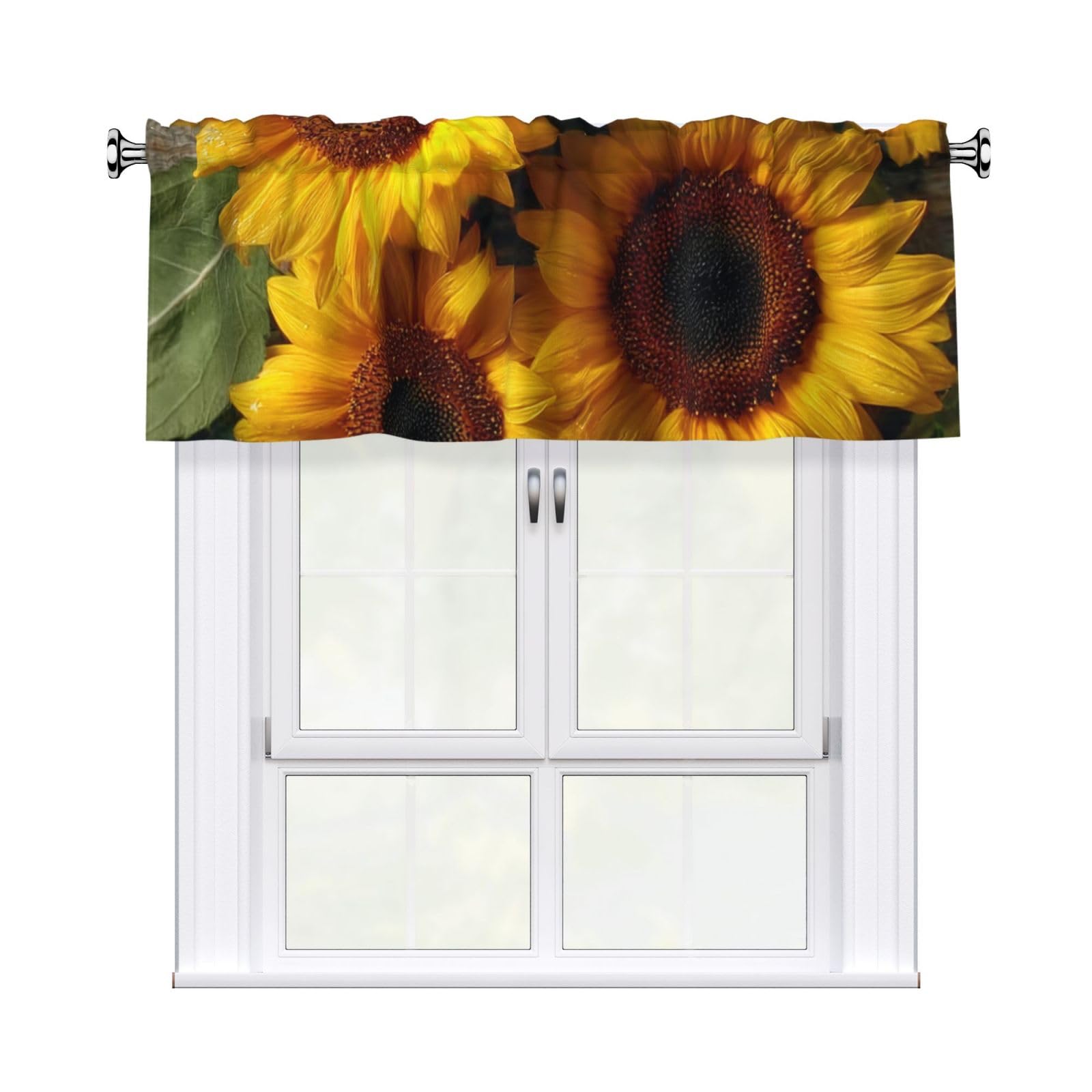 HJKJKKJ Window Valance 137x 46 CM Kitchen Curtains Sunflower print Valances for Windows Vintage Short Window Curtains Farmhouse Rod Pocket Decorative Curtain Valance for Bedroom Bathroom